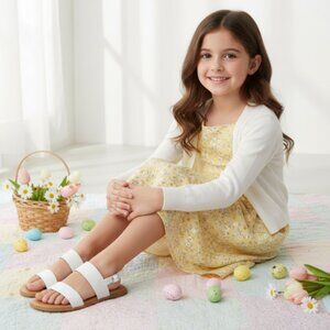 Wonder Nation Girls Sz 13 Band Sandals White Buckle Strap Flat Summer Shoes